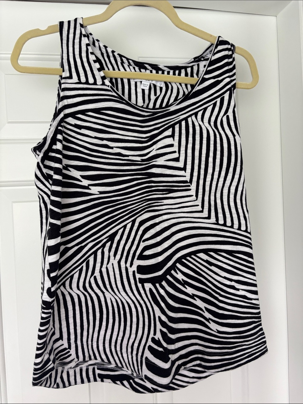 Chico's Black and White Optical Stripe Tank